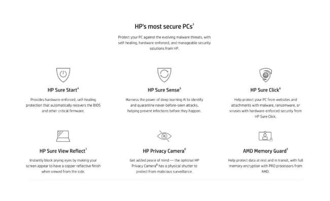 HP's list of security features