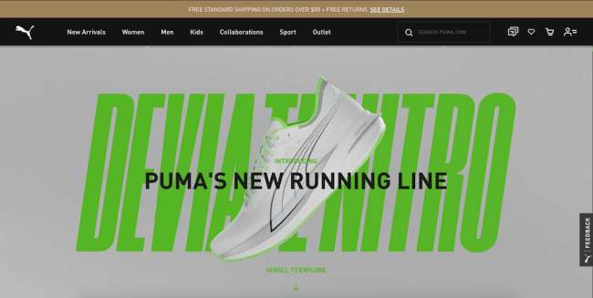 Conception du site de mode Puma Nitro