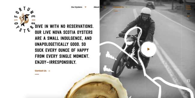 Aplicația Fortune Oysters Food & Drink și design site