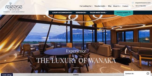 Rilasciare il design del sito web di viaggio Wanaka