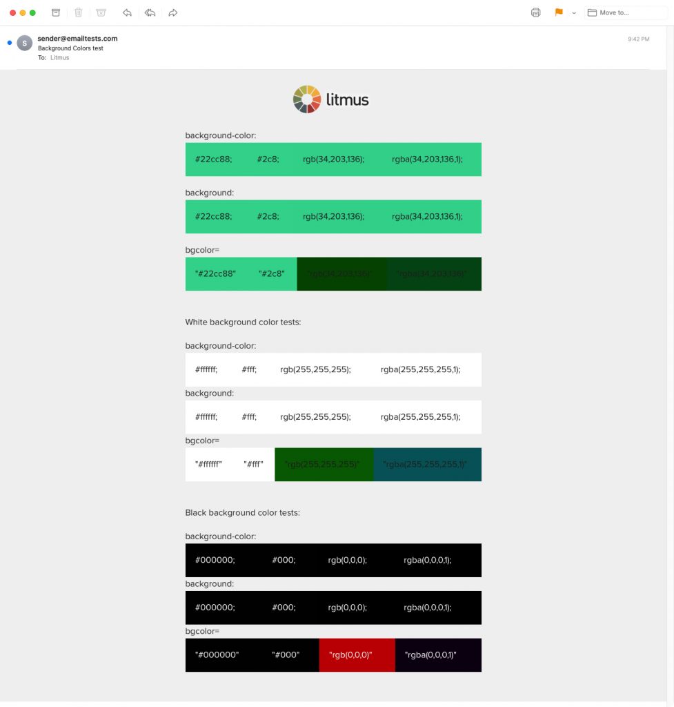 Litmus 測試 Apple Mail 中 HTML 電子郵件中背景顏色的呈現方式