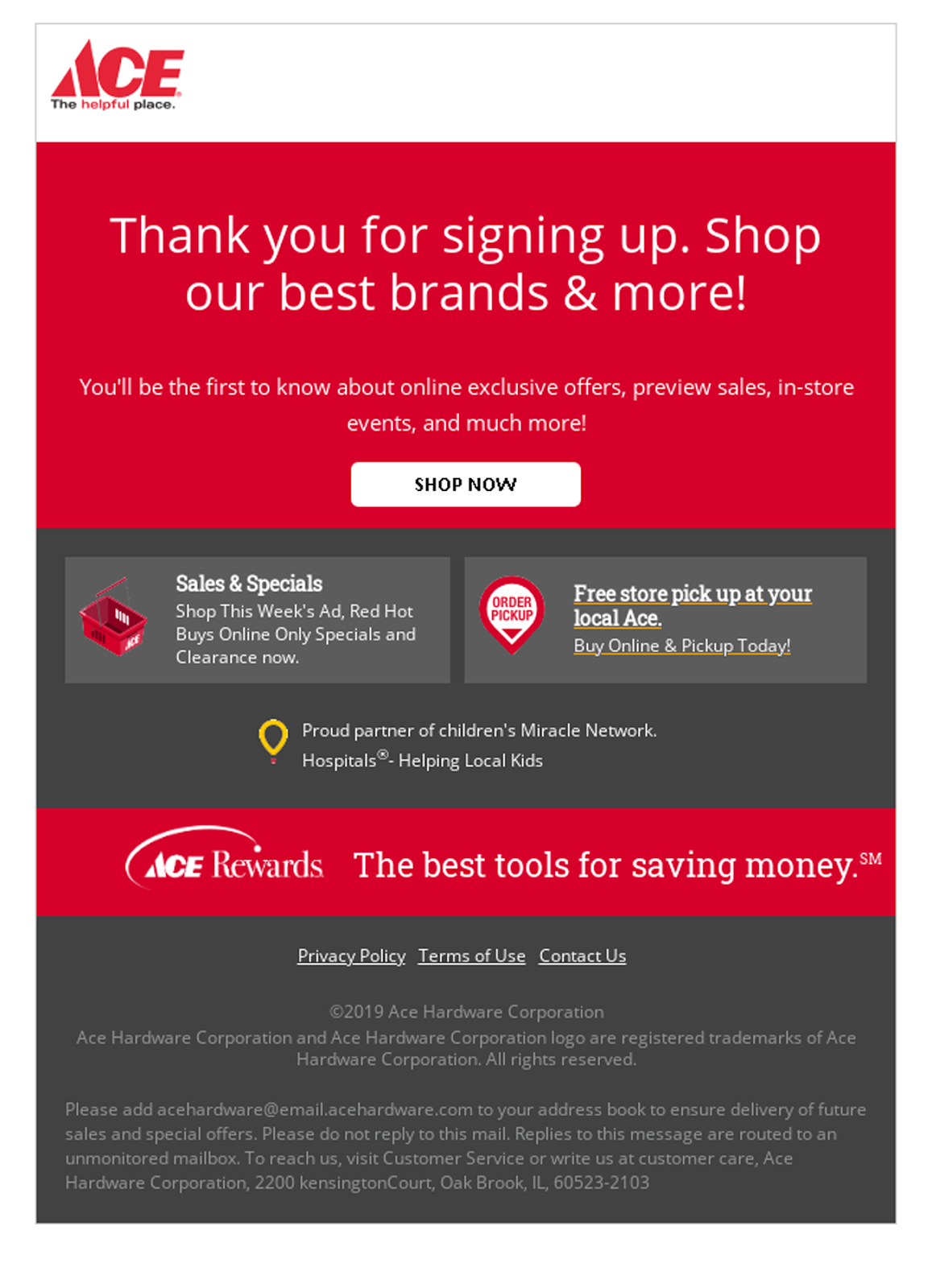 Ace Hardware E-Mail mit Webfont