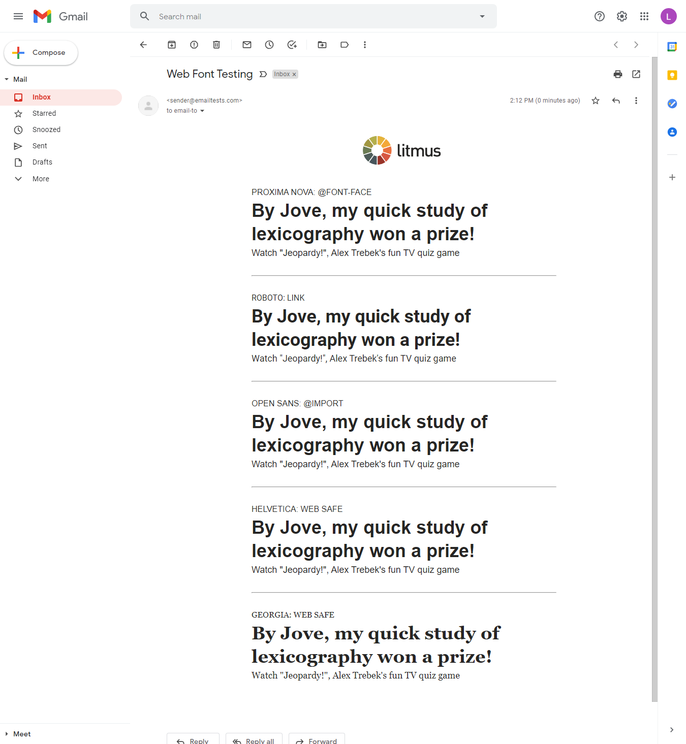 Testen von Webfont-Einbettungsmethoden in Google Mail