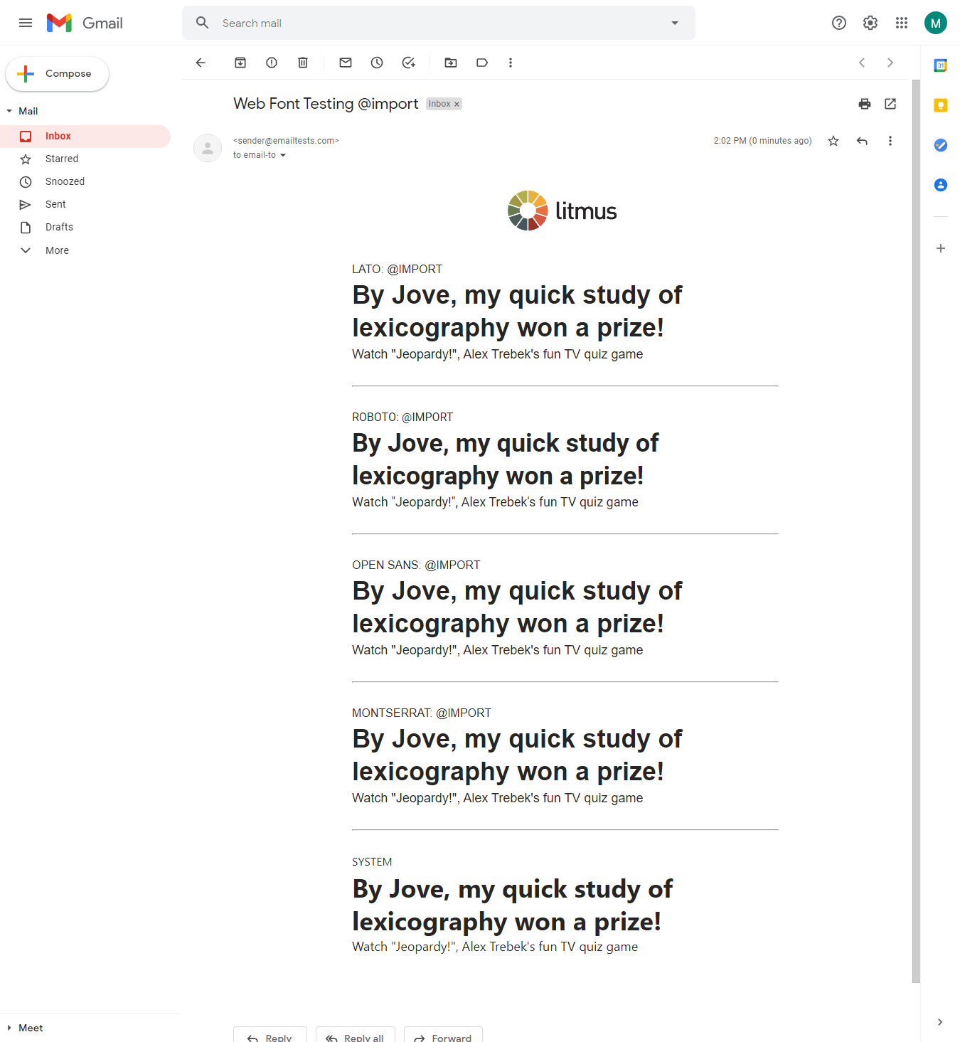 Testen von Google-Schriftarten in E-Mails auf Google Mail