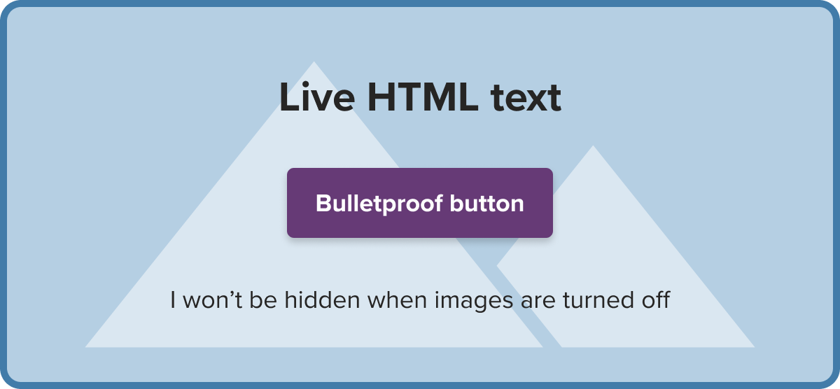 esempio di testo HTML live e un pulsante a prova di proiettile su un'immagine di sfondo