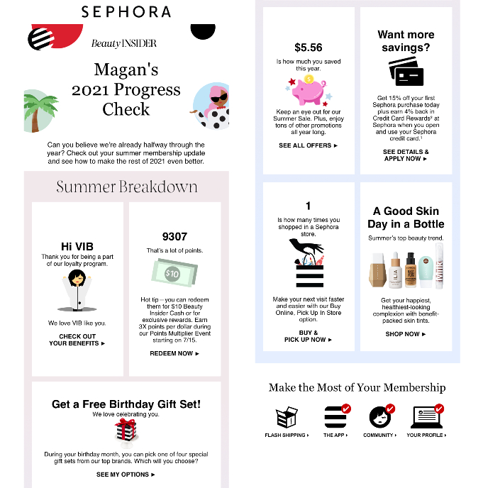 Sephora Beauty Insider 2021 ilerleme e-postası