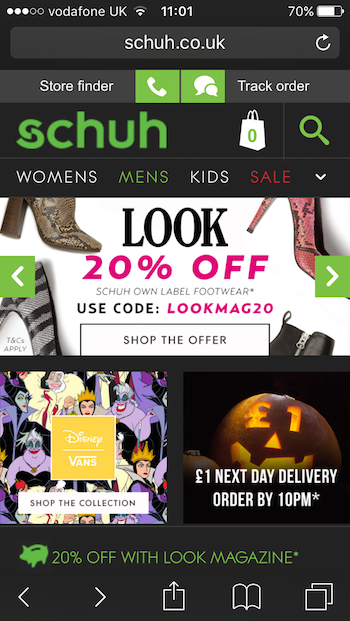 Schuh mobile Homepage