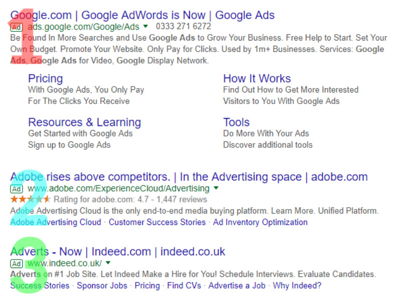 Google Ads-Anzeigenposition