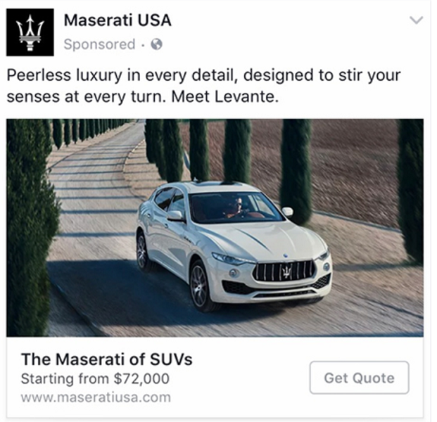 Реклама Maserati в Facebook