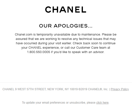 chanel-apology-email-maintenance-issue