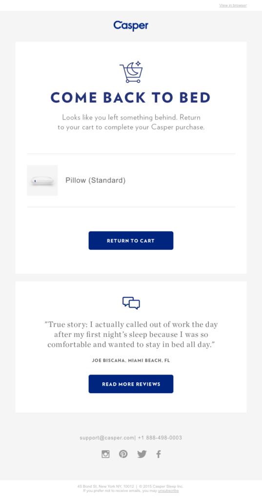 Exemplo de avaliação de Casper em e-mails