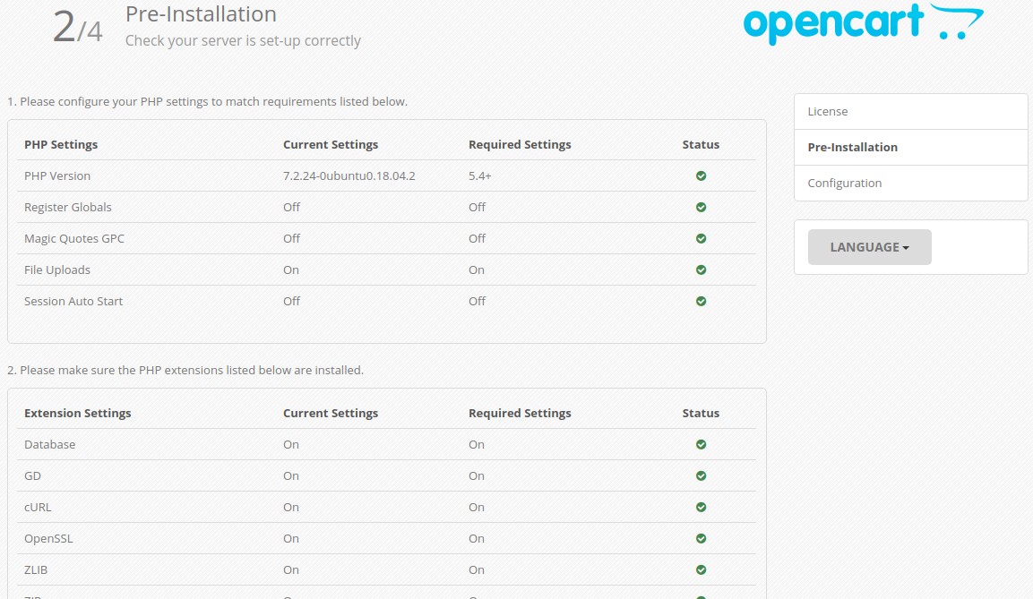 opencart kurulum öncesi sunucu kontrolü