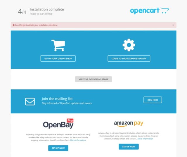 opencart kurulumu tamamlandı kurulum dizinini kaldır