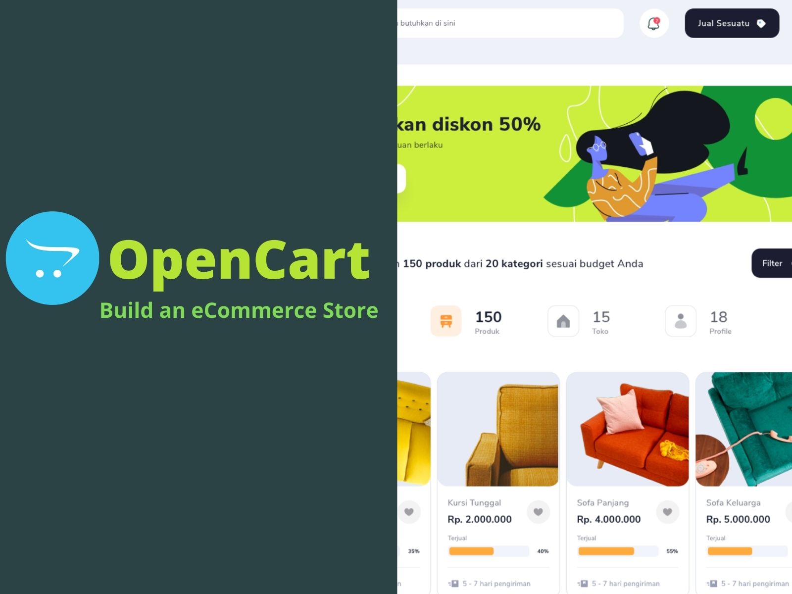 OpenCart bir e-ticaret mağazası kuruyor