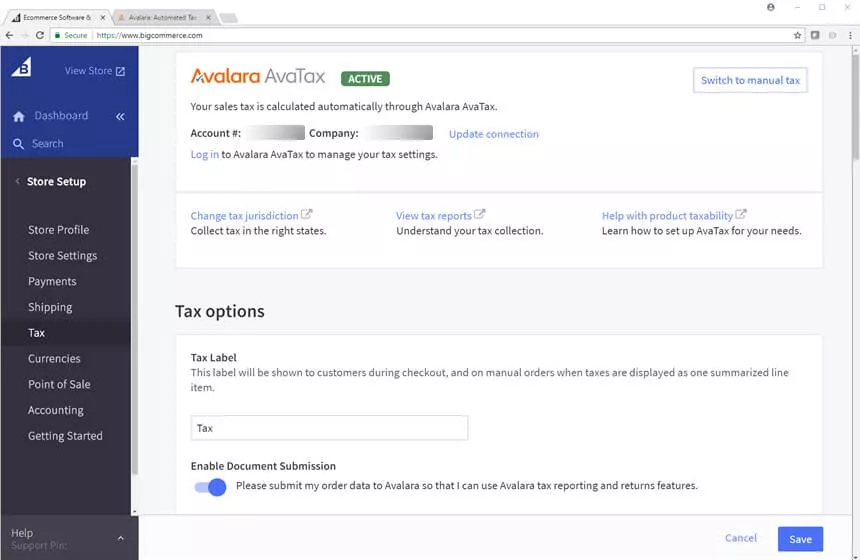 avalara bigcommerce store