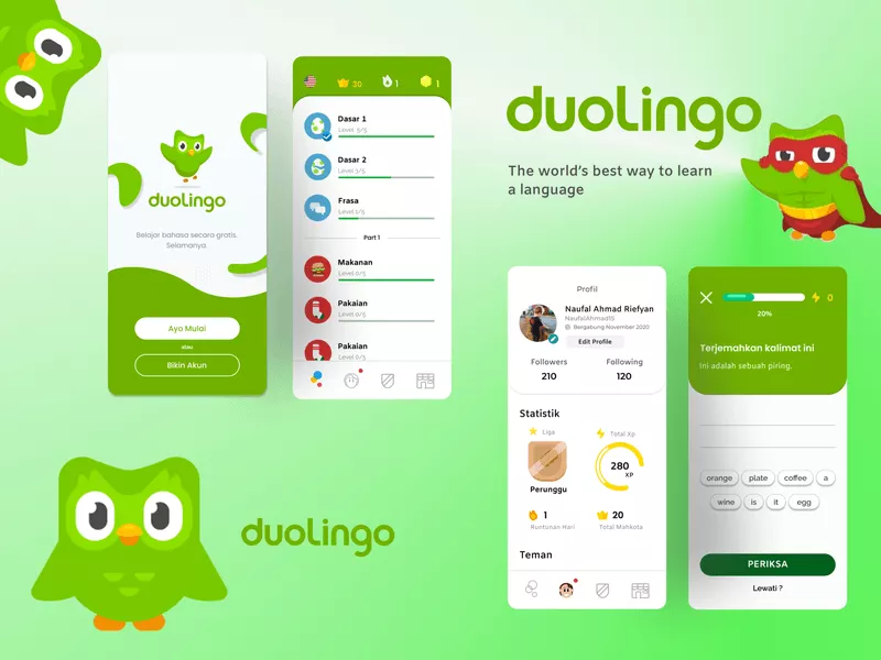 تطبيق duolingo لتعلم اللغة