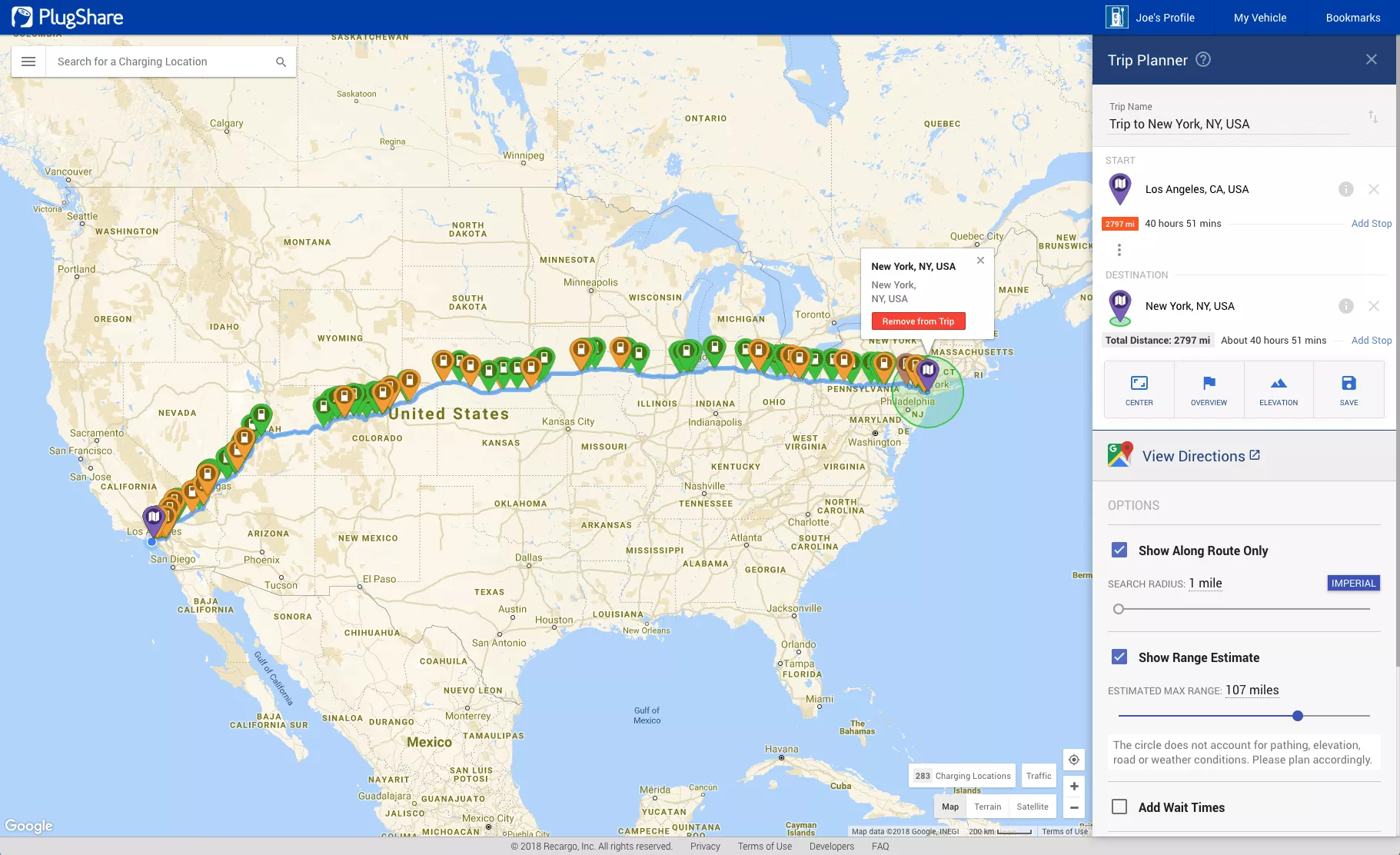 مخطط رحلة plugshare لأصحاب ev