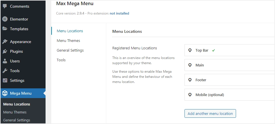 Sélectionnez l'emplacement du menu enregistré