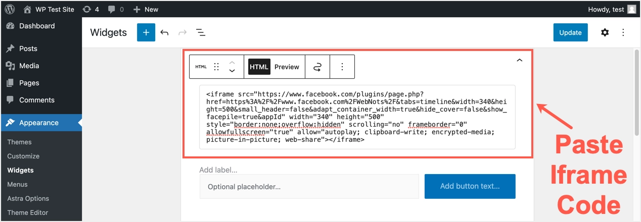 Coller le code Iframe