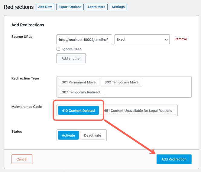 410 Redirection de contenu supprimé avec le plugin Rank Math