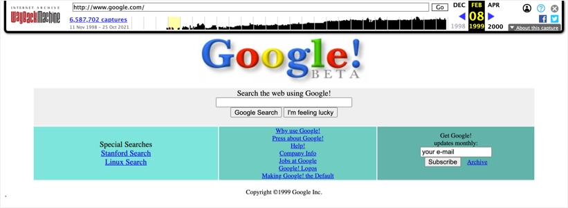 Sito web di Google 1999