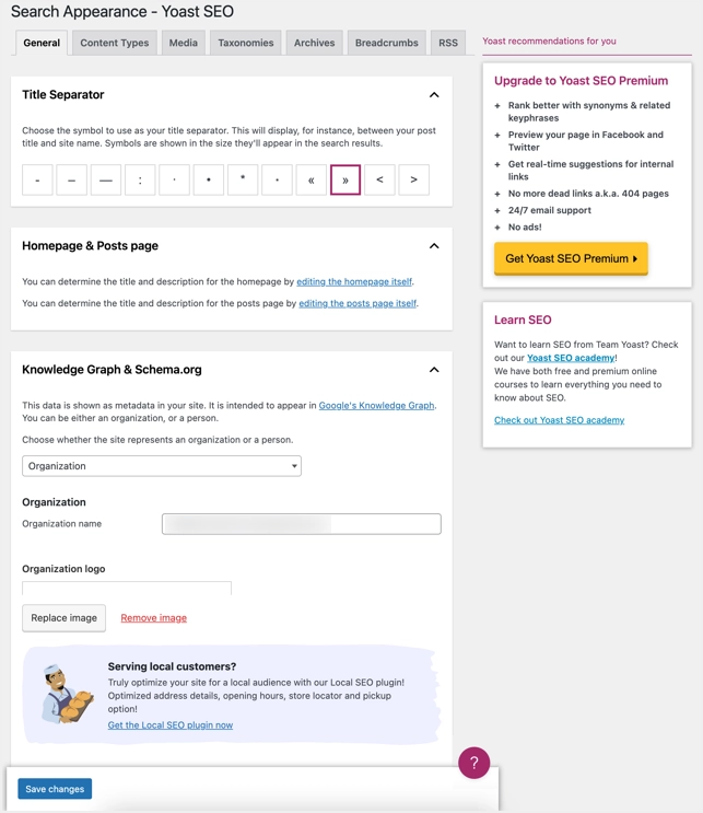 Interface de référencement de Yoast