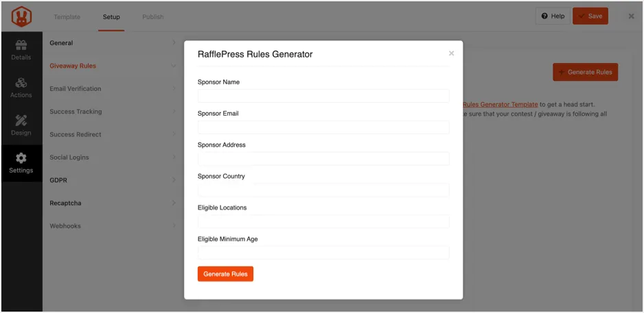 Générateur de règles dans RafflePress