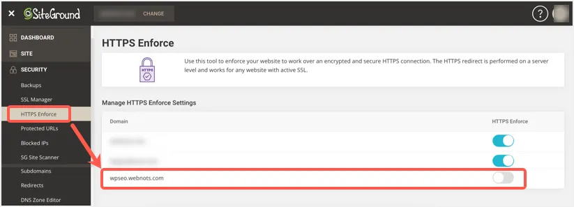 فرض HTTPS في SiteGround