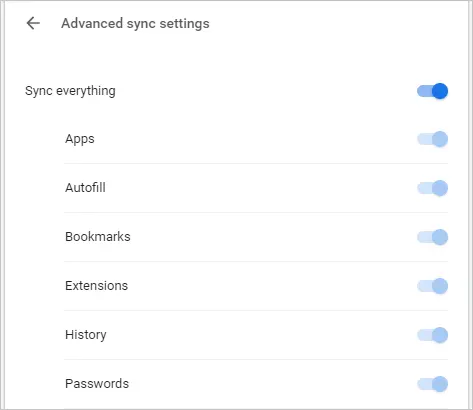 Configurações de sincronização avançadas