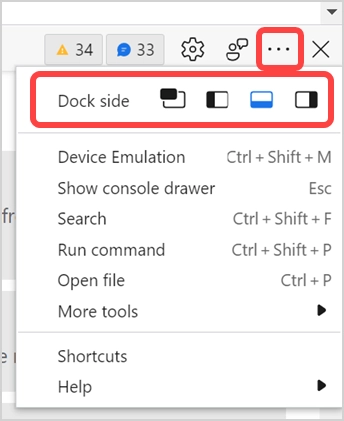 Posição das ferramentas de desenvolvedor do Dock