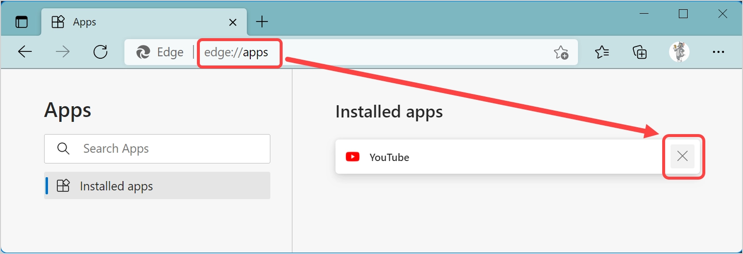 Désinstaller YouTube des applications Edge