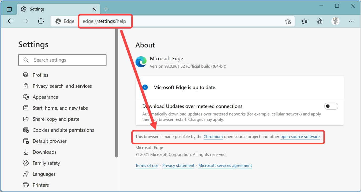 Vérifiez le navigateur Chromium Edge