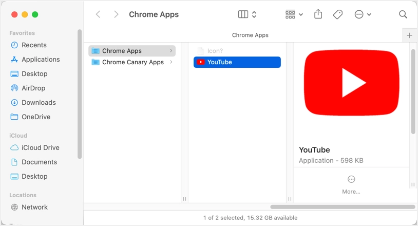 YouTube dans les applications Chrome