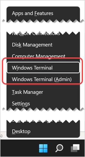 Terminal Windows à partir du menu Power User