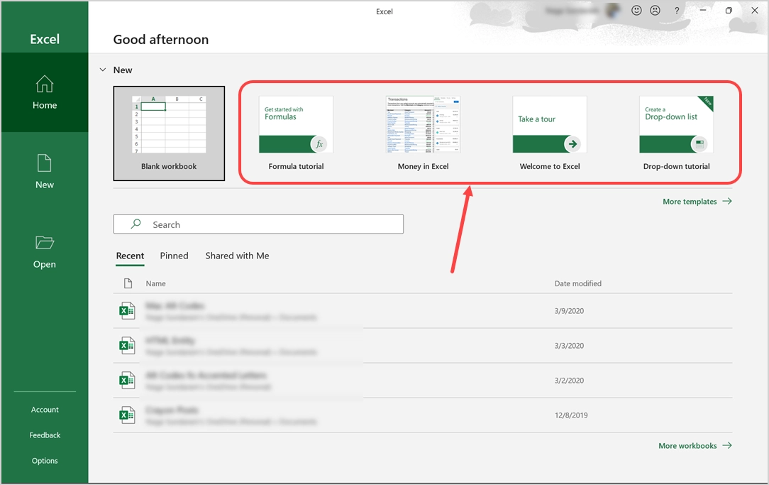 Afficher les modèles dans Excel