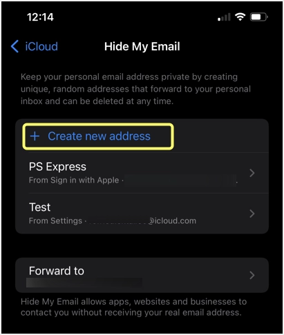 Créer un nouveau Masquer mon adresse e-mail sur iPhone