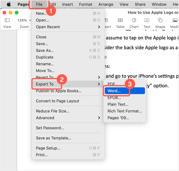 Exporter des pages vers un document Word sous Mac