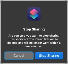 Arrêter le partage de raccourci