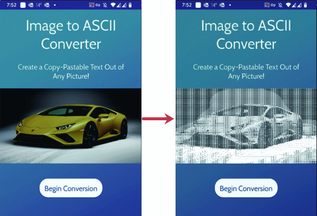 صورة إلى تطبيق ASCII Converter Android