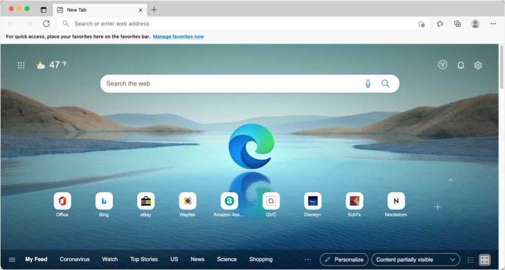 المستعرض الافتراضي Microsoft Edge Chromium