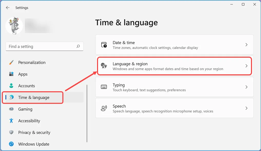 إعدادات اللغة والمنطقة في Windows 11