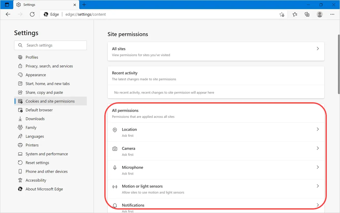 Gérer les cookies et les autorisations de site dans Edge