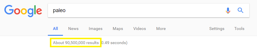 Google search results for keyword 'paleo'