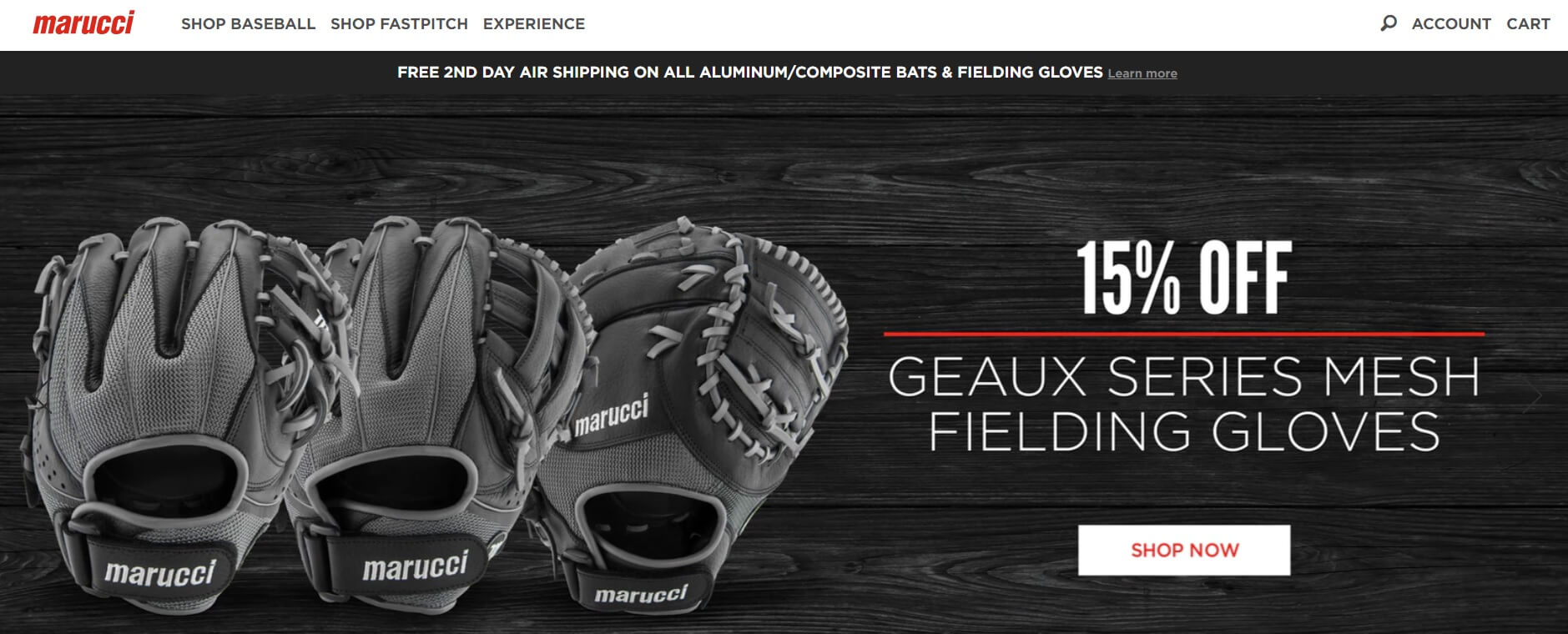 Marucci e-commerce website homepage