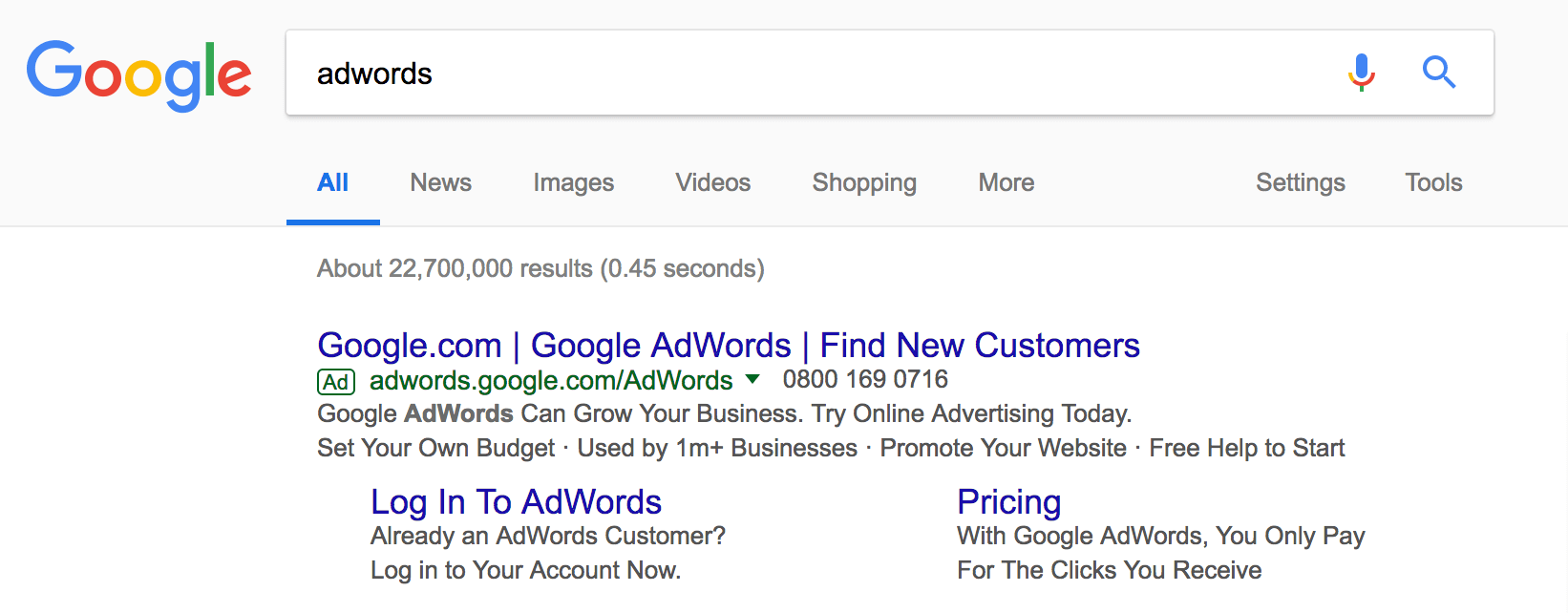 An example of Pay-Per-Click (PPC) advertising on Google.