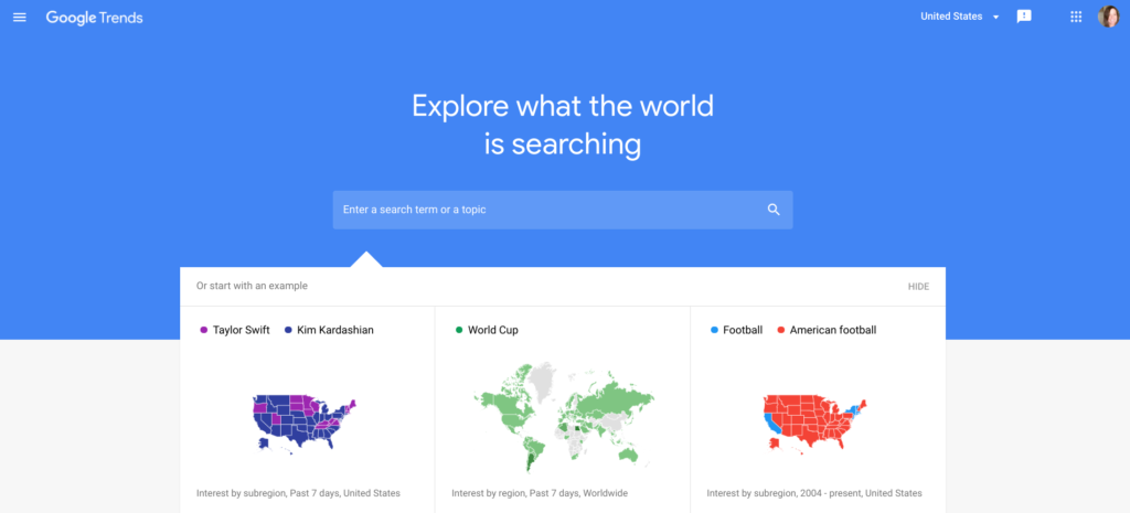 google trends homepage