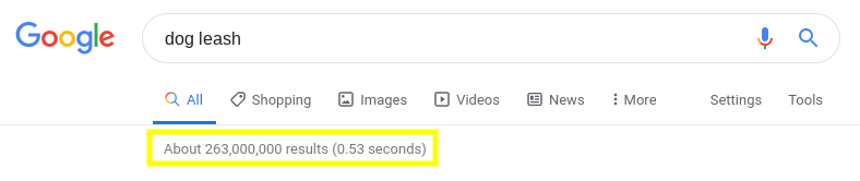 A Google search for "dog leash".