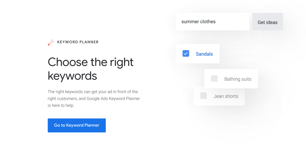 The Google Keyword Planner tool.