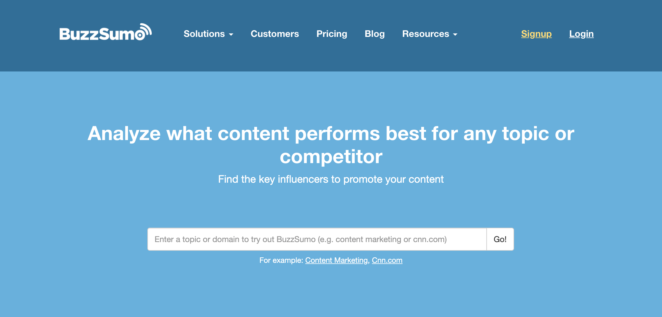 The BuzzSumo home page.