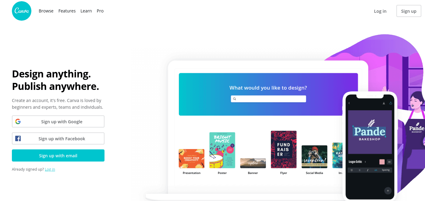 The Canva homepage.